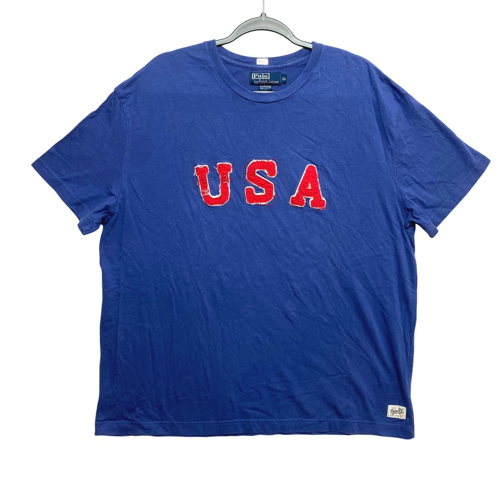 Polo Ralph Lauren USA Applique T-Shirt Mens XL Blue Short Sleeve Cotton Tee